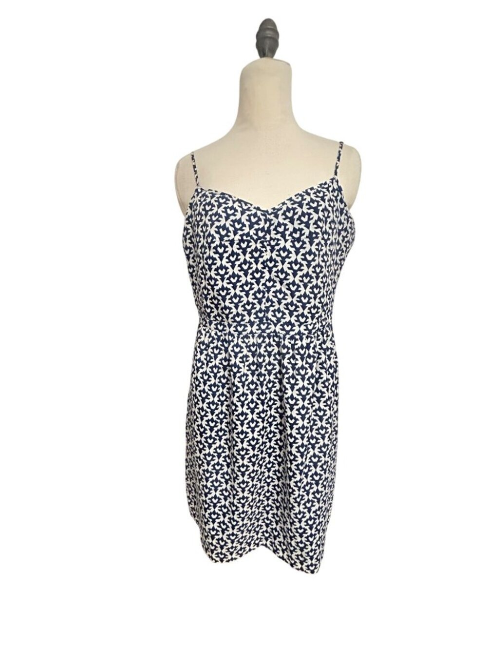 J. Crew Navy and White Geometric Print Dress with Pockets Size 16